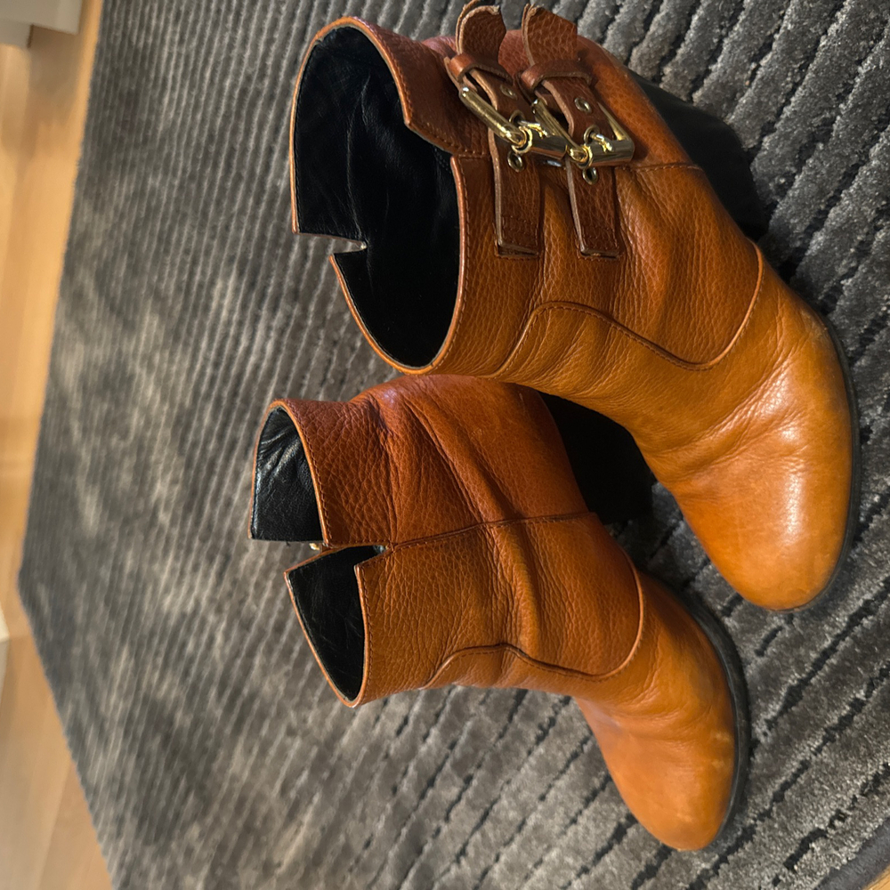 Brown Leather Ankle Boots with Buckle Detail